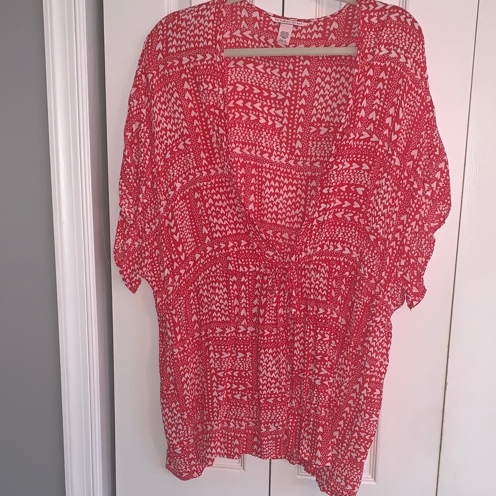 Victoria's Secret Red White Heart Cover Up Kimono